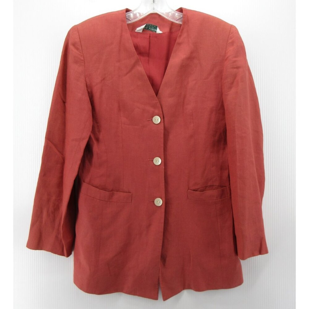 VINTAGE Laura Ashley Blazer 6 Terracotta Linen Jacket Equestrian 90s *
